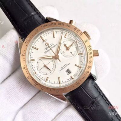 (OM)Copy Swiss Omega Speedmaster 9301 Gold Case Leather Strap Watch